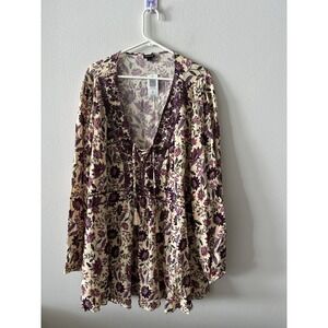 Torrid Babydoll Rayon Crepe Embroidered Lace-Up Top Size 5X Floral Boho